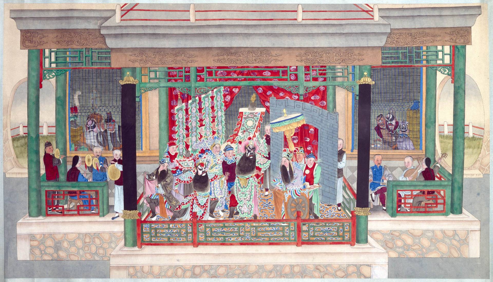 清人画戏剧图轴（皮黄戏《取荥阳》演出场面）