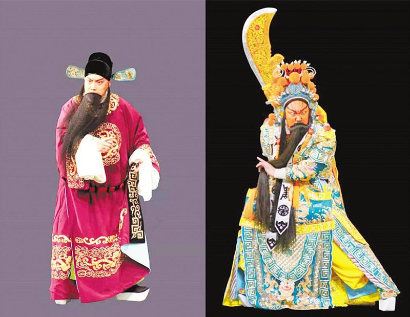 《群英会·借东风·华容道》:裴咏杰分饰鲁肃(左)、关羽(右)